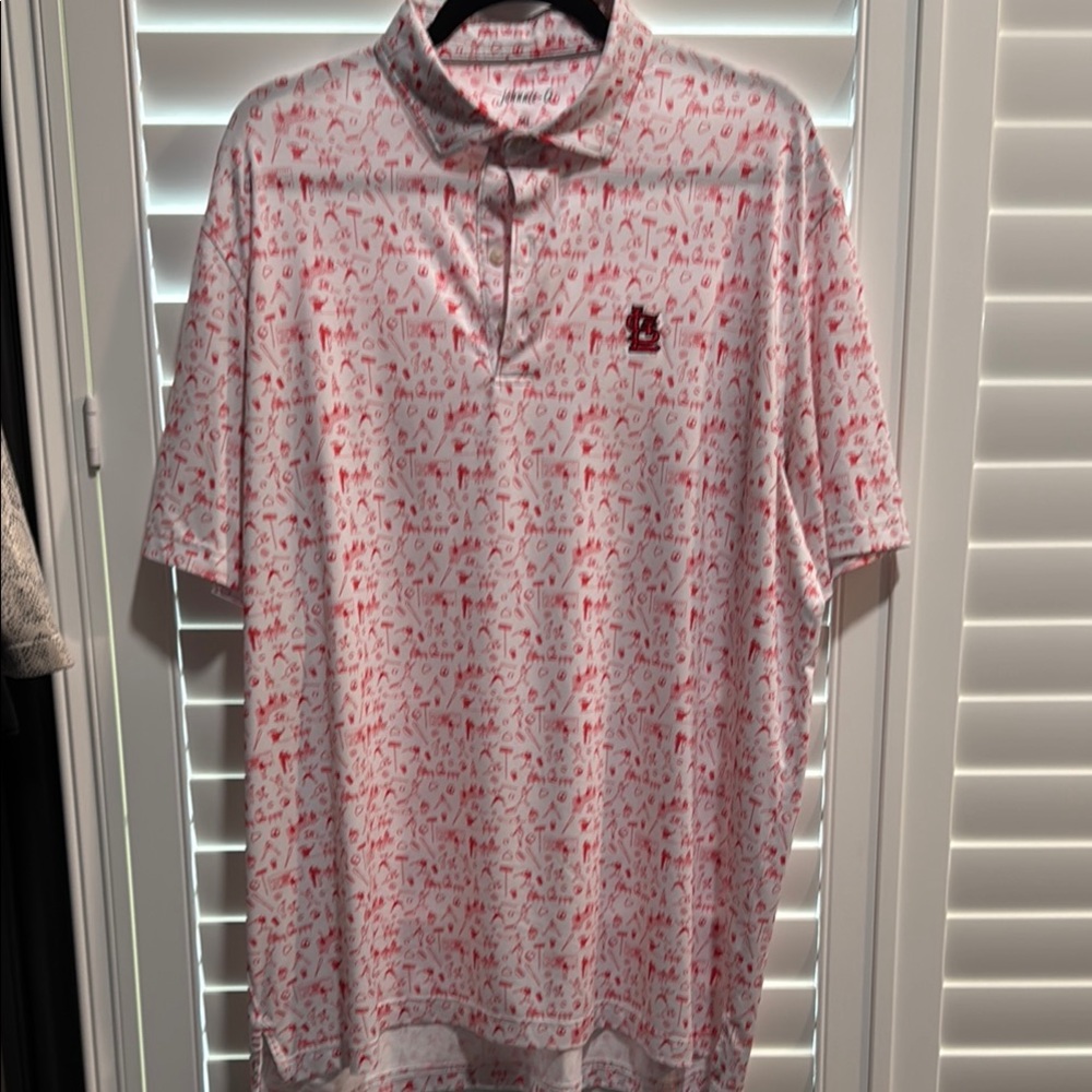 JOHNNIE O Men's White and Red Polo Shirt IN XL with St Louis logo